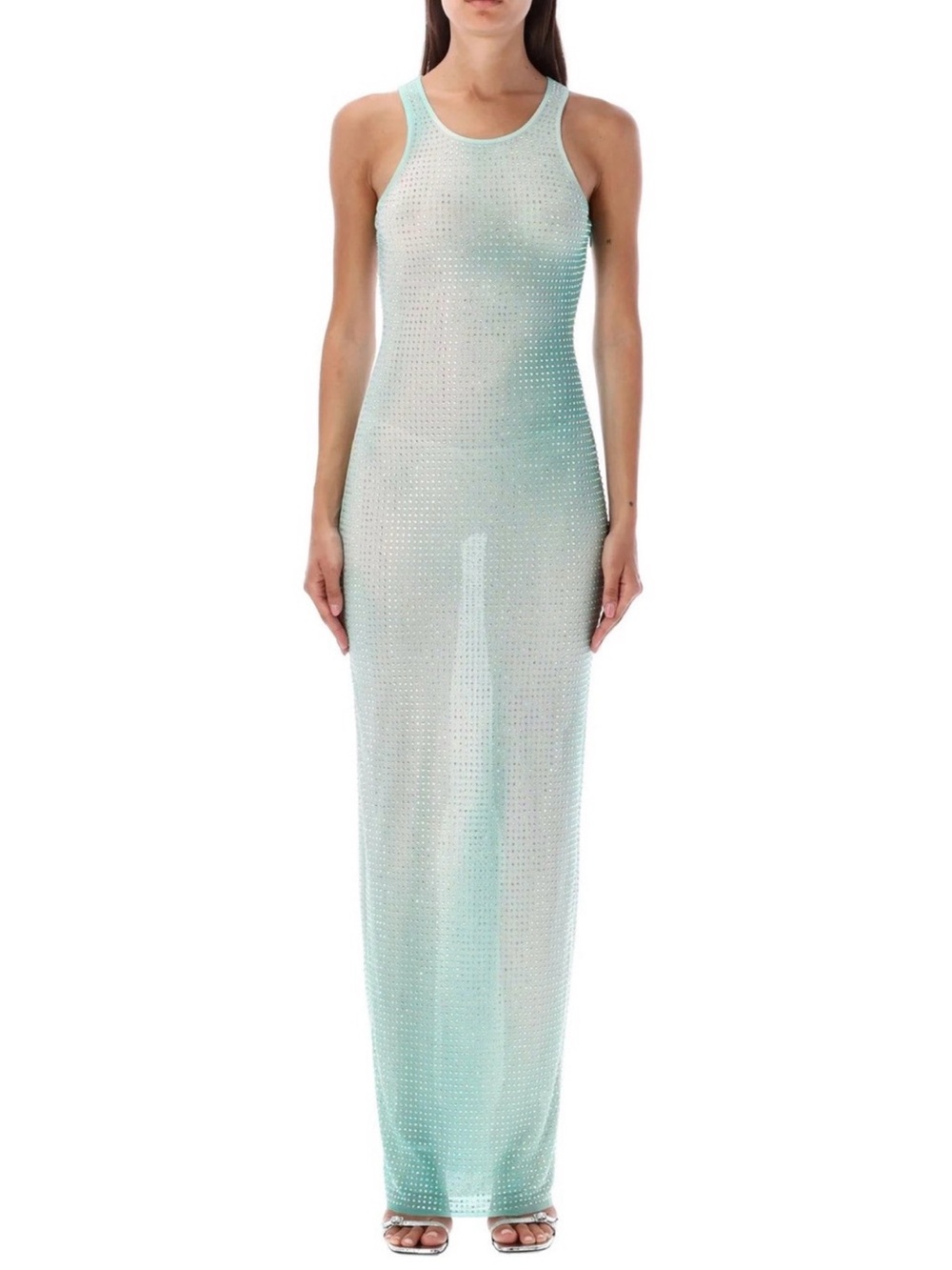 Self-Portrait Mint-to-Cream Rhinestone Racerback Maxi Dress - Picture 2 of 6